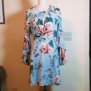 BARDOT SIZE 10 LONG SLEEVE FLORAL CUT OUT MINI DRESS